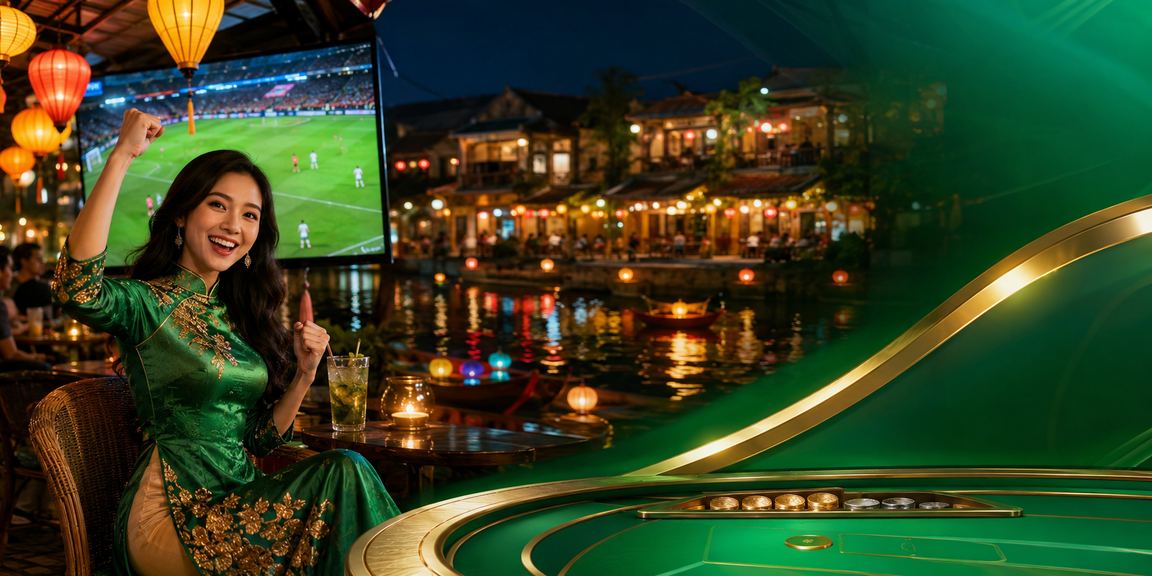 Người chơi mặc áo dài tham gia baccarat tại sảnh casino phong cách Hội An