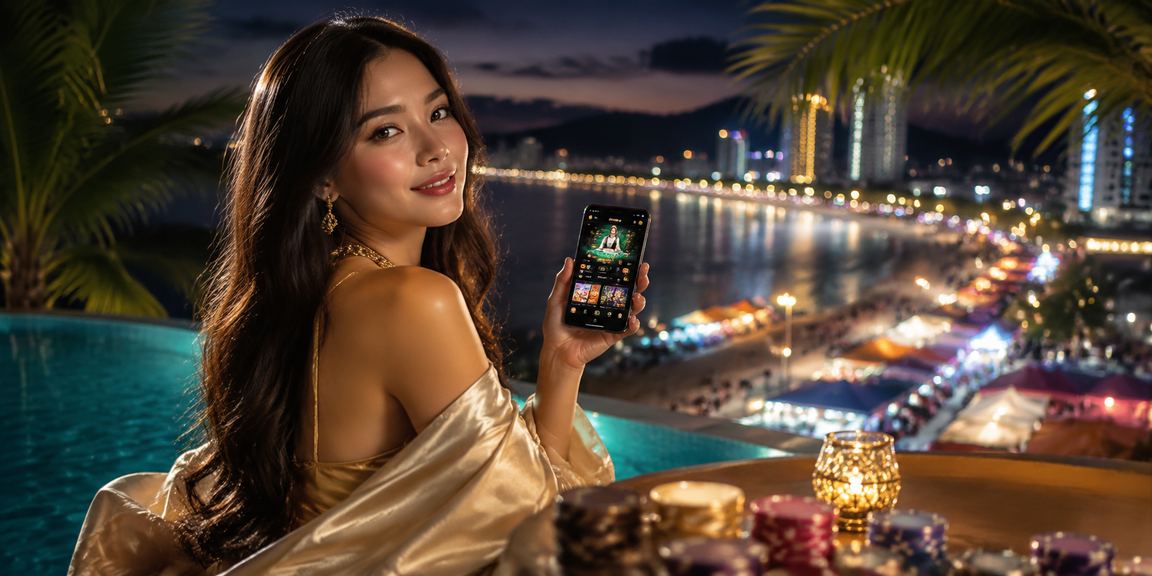 Khung cảnh casino trực tuyến Việt Nam với màn hình hiển thị khuyến mãi và ưu đãi hấp dẫn